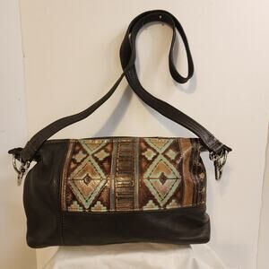 Bamzi Bags Leather Shoulder Bag Southwest Geometric Brown Turquoise Boho 12x7